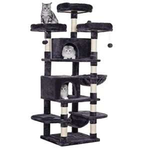 bewishome cat tree for indoor cats 65.3 inch multi-level cat tower for large cats with sisal scratching post,plush top perches, hammock,cat condo play house cat furniture kitty activity center mmj21h