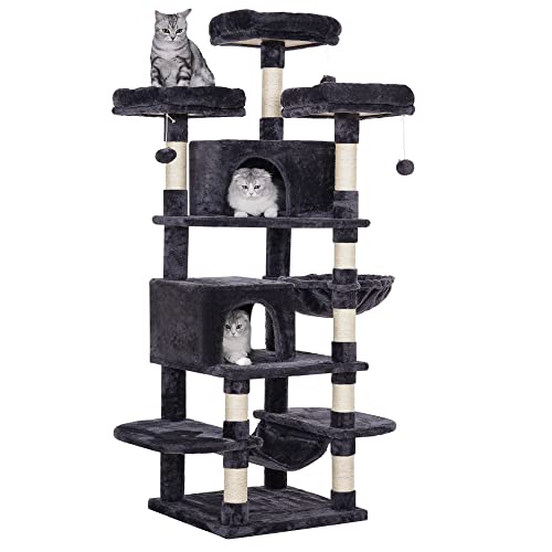 BEWISHOME Cat Tree for Indoor Cats 65.3 Inch Multi-Level Cat Tower for Large Cats with Sisal Scratching Post,Plush Top Perches, Hammock,Cat Condo Play House Cat Furniture Kitty Activity Center MMJ21H