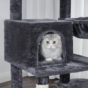 BEWISHOME Cat Tree for Indoor Cats 65.3 Inch Multi-Level Cat Tower for Large Cats with Sisal Scratching Post,Plush Top Perches, Hammock,Cat Condo Play House Cat Furniture Kitty Activity Center MMJ21H