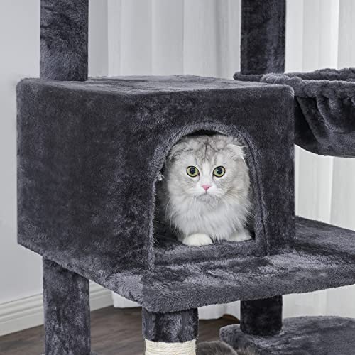 BEWISHOME Cat Tree for Indoor Cats 65.3 Inch Multi-Level Cat Tower for Large Cats with Sisal Scratching Post,Plush Top Perches, Hammock,Cat Condo Play House Cat Furniture Kitty Activity Center MMJ21H