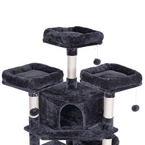 BEWISHOME Cat Tree for Indoor Cats 65.3 Inch Multi-Level Cat Tower for Large Cats with Sisal Scratching Post,Plush Top Perches, Hammock,Cat Condo Play House Cat Furniture Kitty Activity Center MMJ21H