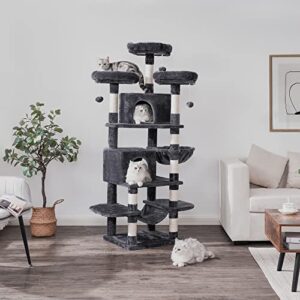 BEWISHOME Cat Tree for Indoor Cats 65.3 Inch Multi-Level Cat Tower for Large Cats with Sisal Scratching Post,Plush Top Perches, Hammock,Cat Condo Play House Cat Furniture Kitty Activity Center MMJ21H