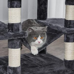 BEWISHOME Cat Tree for Indoor Cats 65.3 Inch Multi-Level Cat Tower for Large Cats with Sisal Scratching Post,Plush Top Perches, Hammock,Cat Condo Play House Cat Furniture Kitty Activity Center MMJ21H