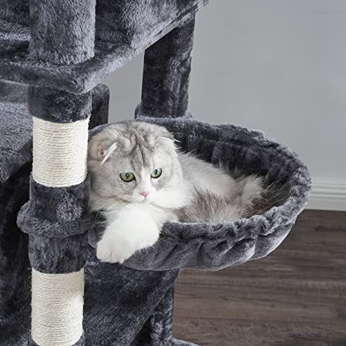 BEWISHOME Cat Tree for Indoor Cats 65.3 Inch Multi-Level Cat Tower for Large Cats with Sisal Scratching Post,Plush Top Perches, Hammock,Cat Condo Play House Cat Furniture Kitty Activity Center MMJ21H