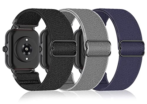 3 Pack Stretchy Nylon Watch Bands Compatible with Amazfit GTS/GTS2/GTS 3/GTS 2e/GTS 2 mini/GTS 4 mini, 20MM Loop Elastic Straps for Amazfit Bip U Pro/Bip/Bip Lite/Bip S/Bip S lite/Bip U Bip 3/Bip 3 Pro for Women Men