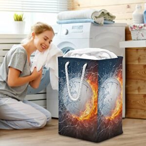 JUAMA Volleyball in Fire and Water Laundry Baskets Freestanding Laundry Hamper with Cotton Rope Handles Large Collapsible Waterproof Stotage Organizer for Nursey Toys Clothes Laundry Dorms