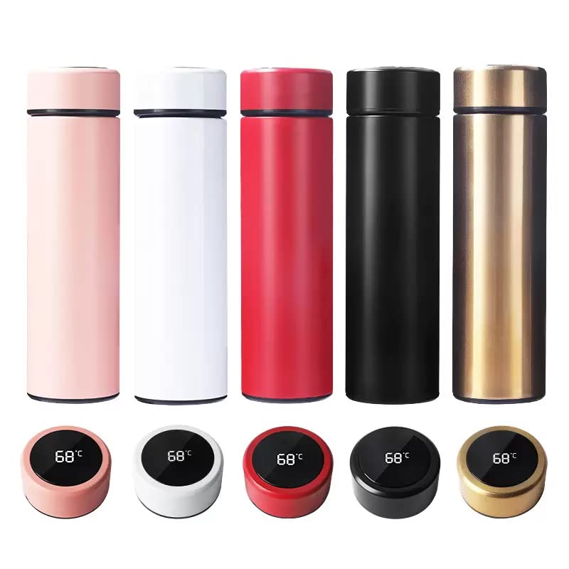 Smart Lid Stainless Steel Intelligent Thermos Cup Water Bottle Temperature Display Vacuum Portable LED Screen Soup Coffee Insulation Mugs Tumbler HY0009 (Gold)