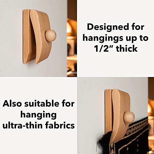 4 Quilt Hangers for Wall Display, Decorate with Your Blanket and Tapestry Hangers, Wooden Rug Hangers for Wall Hangings (Black, 4 Clips with Hardware)