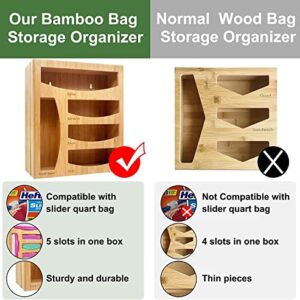 Gelmaza Bamboo Ziplock Bag Organizer for Kitchen Drawer, Food Storage Baggie Organizer Wall Mount, Sandwich Snack Bag Organizer, Plastic Bag Organizer Holder For Gallon, Quart, Sandwich, Snack