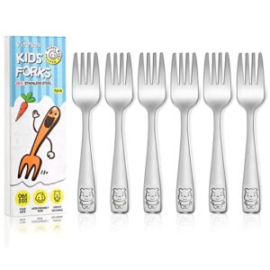 vitever 6-piece toddler forks, small stainless steel kids forks set, children safe forks for self feeding - mirror polished, dishwasher safe