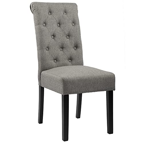 GOTMINSI Upholstered Fabric Dining Room Chairs Tufted Parsons Dining Chairs Accent Kitchen Chairs with Solid Wood Legs for Home Kitchen and Restaurant (Set of 2), Gray