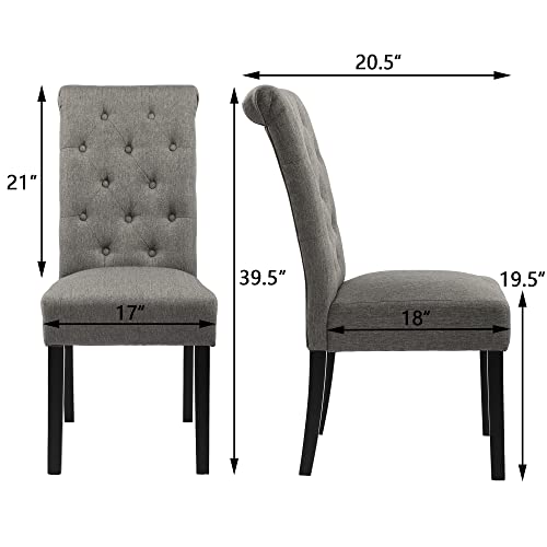 GOTMINSI Upholstered Fabric Dining Room Chairs Tufted Parsons Dining Chairs Accent Kitchen Chairs with Solid Wood Legs for Home Kitchen and Restaurant (Set of 2), Gray