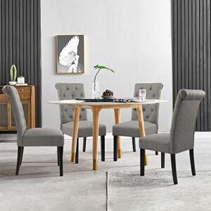 GOTMINSI Upholstered Fabric Dining Room Chairs Tufted Parsons Dining Chairs Accent Kitchen Chairs with Solid Wood Legs for Home Kitchen and Restaurant (Set of 2), Gray