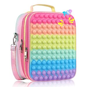 Pop Lunch Box for Girls Kids Insulated Lunch Bag, Rainbow Push Bubble Girls Lunch Box for School Supplies Office, Leakproof Cooler Lunch Tote Bag with Adjustable Strap, Birthday Back to School Gifts