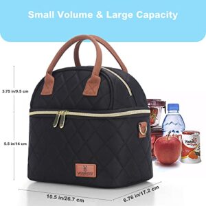 VS VOGSHOW Lunch Bag for Women, Quilted Dual Compartment Insulated Small Lunch Box Bag for Work, Freezable Soft Lunch Cooler Tote Bag