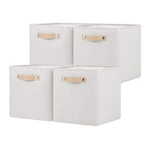 evancolin fabric storage cubes for office, home, laundry, square cube baskets 11x11, foldable cube storage bins with leather handles for closet, organizing, toys(beige,4-pack)