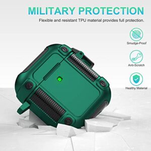 Valkit Compatible with Airpods Case Cover with Lock, Full-Body Military Rugged Shockproof AirPod 2nd Generation Case for Men Women Hard Shell Air Pod 2 & 1 Protective Skin with Keychain, Green