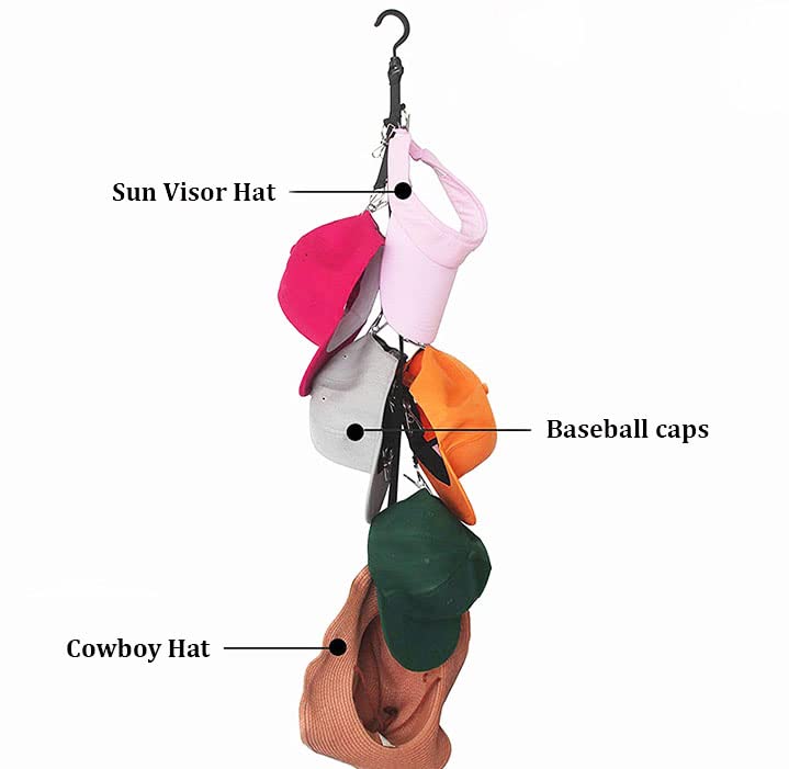 Yesok 2 Pack Hat Organizer Holder Rack, 16 Clips Closet Hanging Cap Racks Storage Hangers for Baseball Hats Ball Caps Golf Caps Beanies & Accessories