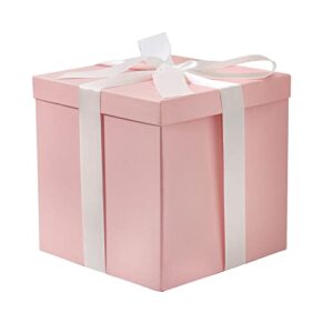 ruspepa medium birthday gift box with lids, ribbon and tissue paper, collapsible gift box - 1 pcs, 9x9x9 inches, pink