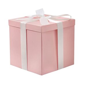 RUSPEPA Medium Birthday Gift Box with Lids, Ribbon and Tissue Paper, Collapsible Gift Box - 1 Pcs, 9x9x9 Inches, Pink