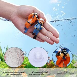 JOBEDE 2 Pack Diver Fish Tank Decoration, Floating Device Aquarium Accessories, Lovely Resin Diver Holding Camera for Aerating Aquarium Fish Tank Ornament (Blue and Orange)