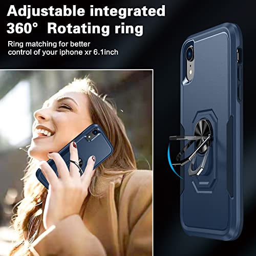 Oneagle for iPhone XR Case, 2 in 1 Heavy Duty Kickstand iPhone Xr Case with [Tempered Glass Screen Protector][ 360°Rotating Ring Stand]Slim Military Grade Shockproof Phone Case for iPhone XR 6.1 inch