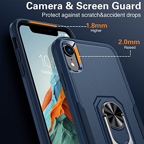 Oneagle for iPhone XR Case, 2 in 1 Heavy Duty Kickstand iPhone Xr Case with [Tempered Glass Screen Protector][ 360°Rotating Ring Stand]Slim Military Grade Shockproof Phone Case for iPhone XR 6.1 inch