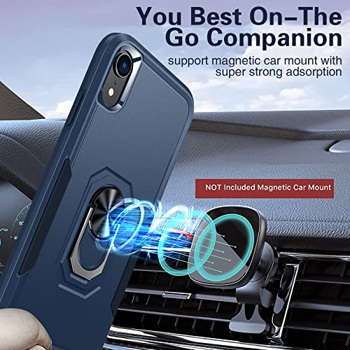 Oneagle for iPhone XR Case, 2 in 1 Heavy Duty Kickstand iPhone Xr Case with [Tempered Glass Screen Protector][ 360°Rotating Ring Stand]Slim Military Grade Shockproof Phone Case for iPhone XR 6.1 inch