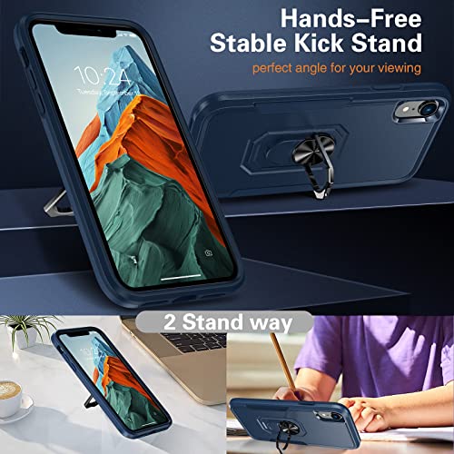 Oneagle for iPhone XR Case, 2 in 1 Heavy Duty Kickstand iPhone Xr Case with [Tempered Glass Screen Protector][ 360°Rotating Ring Stand]Slim Military Grade Shockproof Phone Case for iPhone XR 6.1 inch