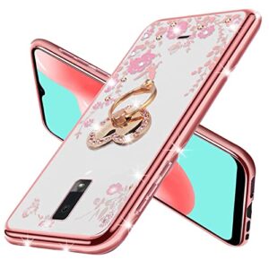 for Blu View 3 Phone Case, Blu View 3 Case for Women Glitter Crystal Butterfly Heart Floral TPU Luxury Bling Cute Protective Cover with Kickstand Strap Glitter for Blu View 3 B140DL (Rose Gold)