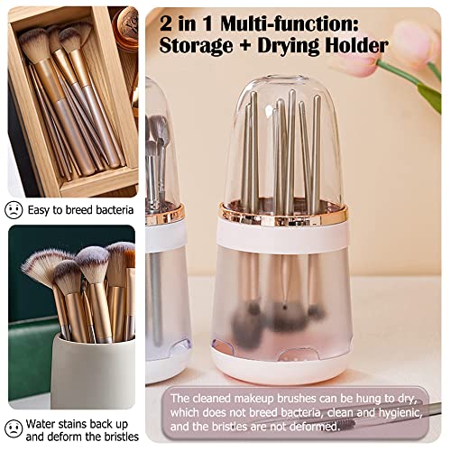 Tohoee Makeup Brush Holders Multifunction Cosmetic Organizer Detachable Brush Clean and Drying Rack Storage Box for Countertop Vanity Dresser (White)