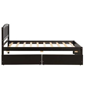Twin Size Platform Bed with 2 Storage Drawers, Solid Wood Twin Bed Frame with Slat Support and Headboard for Kids, Teen, Adults, No Box Spring Needed(Twin, Espresso)
