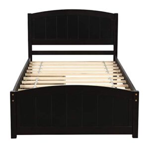 Twin Size Platform Bed with 2 Storage Drawers, Solid Wood Twin Bed Frame with Slat Support and Headboard for Kids, Teen, Adults, No Box Spring Needed(Twin, Espresso)