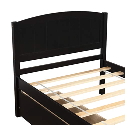 Twin Size Platform Bed with 2 Storage Drawers, Solid Wood Twin Bed Frame with Slat Support and Headboard for Kids, Teen, Adults, No Box Spring Needed(Twin, Espresso)