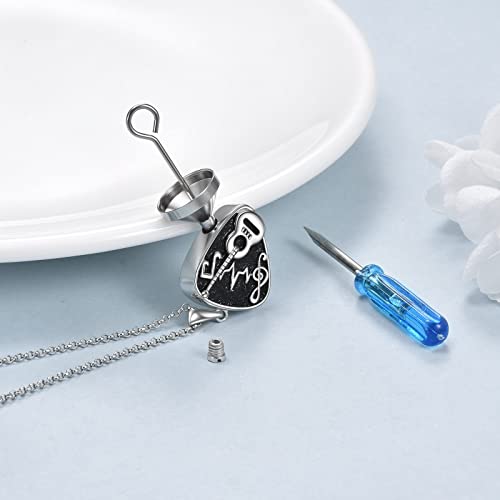 POPLYKE Guitar Pick Urn Necklaces for Ashes Sterling Silver Cremation Urn Necklaces Memorial Keepsake With Filling Tool