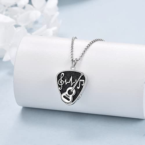 POPLYKE Guitar Pick Urn Necklaces for Ashes Sterling Silver Cremation Urn Necklaces Memorial Keepsake With Filling Tool