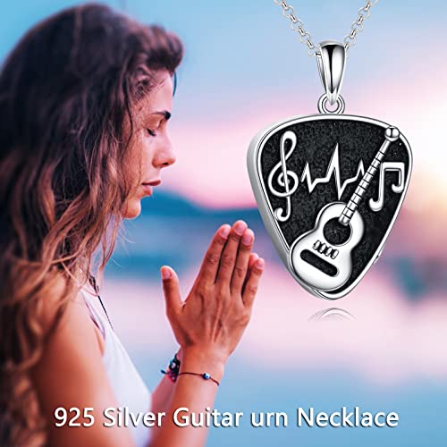 POPLYKE Guitar Pick Urn Necklaces for Ashes Sterling Silver Cremation Urn Necklaces Memorial Keepsake With Filling Tool