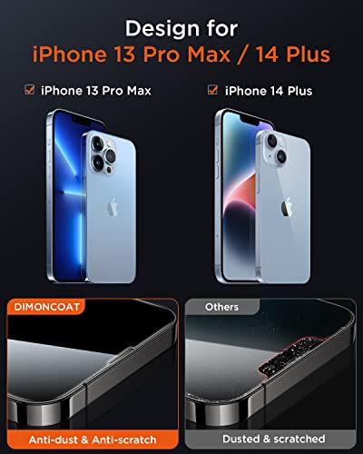 DIMONCOAT 4-PACK Privacy Screen Protector Compatible iPhone 13 Pro Max/ 14 Plus 6.7''[Auto Alignment Kit] [10X Military Protection] iPhone 13 Pro Max / 14 Plus Diamonds Hard Tempered Glass [Anti-Spy]