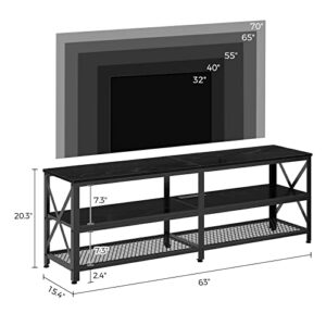 Rolanstar TV Stand with Led Lights & Power Outlets for 32/40/45/55/60/65/70 inch TVs, Entertainment Center with Open Storage, TV Table, 3-Tier Television Stands for Living Room, Black