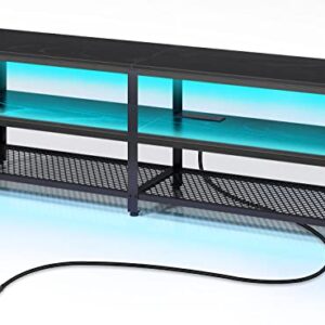 Rolanstar TV Stand with Led Lights & Power Outlets for 32/40/45/55/60/65/70 inch TVs, Entertainment Center with Open Storage, TV Table, 3-Tier Television Stands for Living Room, Black