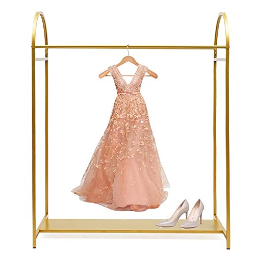 kunghei 60" Double Rod Clothes Rack Shelves, Boutiques Retail Display Gold Clothing Rack Floor Standing Garment Rack Wedding Dress Rack Heavy Duty