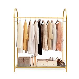 kunghei 60" Double Rod Clothes Rack Shelves, Boutiques Retail Display Gold Clothing Rack Floor Standing Garment Rack Wedding Dress Rack Heavy Duty