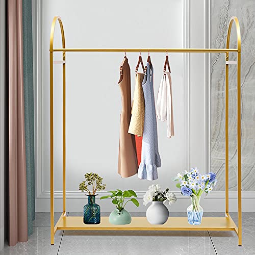 kunghei 60" Double Rod Clothes Rack Shelves, Boutiques Retail Display Gold Clothing Rack Floor Standing Garment Rack Wedding Dress Rack Heavy Duty