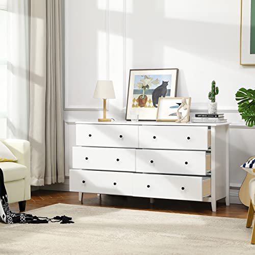 Hasuit 6 Drawer Double Dresser, 51.5''W Wood Dresser Chest with Wide Storage Space, Storage Tower Clothes Organizer, Large Storage Cabinet for Bedroom, Living Room, Hallway (Modern White)