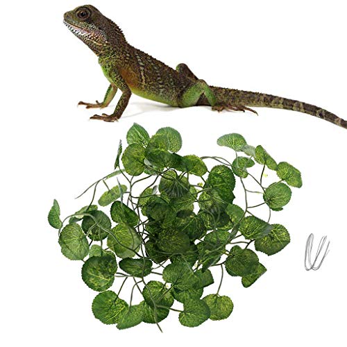 U-K Artificial Vine Reptile Terrarium Box Habitat Decoration Lizard Green Fake Plants Leaves Useful