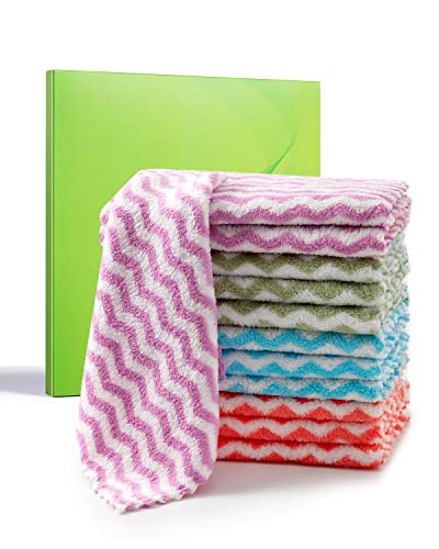 YOHOTA 12 Pack Microfiber Cleaning Cloth,10 Inch x 10 Inch,Drying & Auto Detailing,Kitchens,Bathrooms,Offices,Kitchen Towels and Dishcloths Set (Pink,Green,Blue,Purpel)