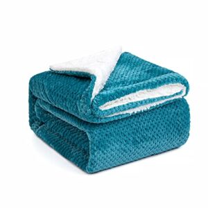 miulee sherpa fleece blanket - fuzzy, super soft throw blankets for couch - thick fluffy warm blankets perfect for bed, sofa, adults - cozy plush winter plush throws(teal, 50" x 60")