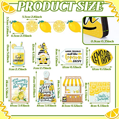 Qunclay 13 Pieces Fresh Lemon Tiered Tray Decor Wooden Lemonade Themed Home Decorations Farmhouse Summer Table Decor Rustic Wood Lemonade Sign for Kitchen Living Room Party Gifts