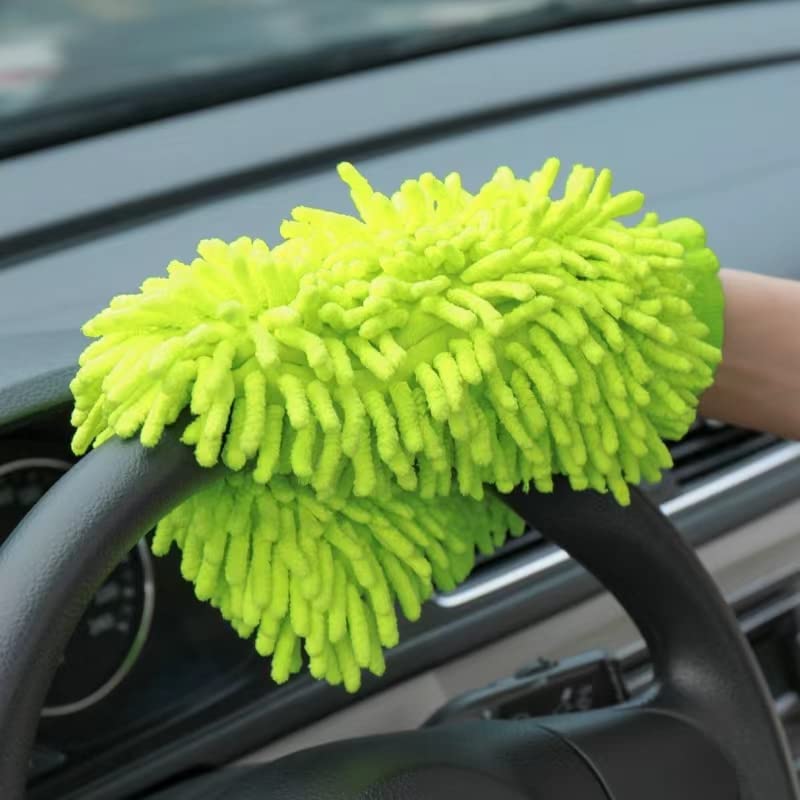 NICEMOODS Car Wash Mitt 2 Pack Premium Chenille Microfiber Wash Mitt Thickened for Car Cleaning Mitts Tools for Winter (Green x2)