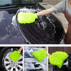 NICEMOODS Car Wash Mitt 2 Pack Premium Chenille Microfiber Wash Mitt Thickened for Car Cleaning Mitts Tools for Winter (Green x2)